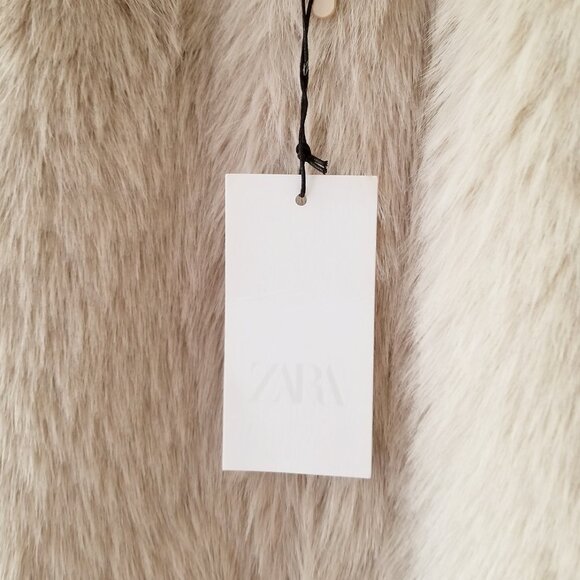 NEW ZARA Double-Faced Faux Fur Jacket Size S Taupe Gray Zip Front Suede Lined - Picture 13 of 16
